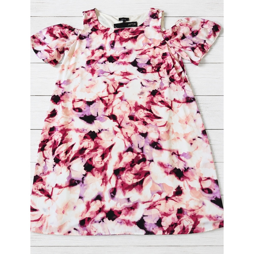 Apt. 9 Floral Cold Shoulder Dress NWT Pink Abstract Watercolor Shift Size 16